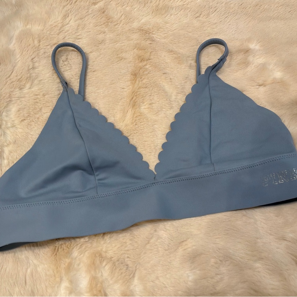 Victoria’s Secret PINK Bonded Bralette Blue Gray Scalloped | Size S
